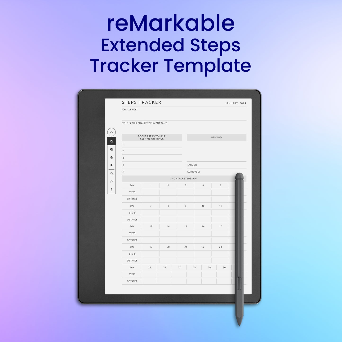 reMarkable 2 Extended Steps Tracker Template Planner Template