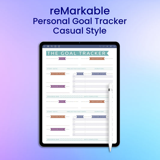 reMarkable 2 Personal Goal Tracker - Casual Style Planner Template