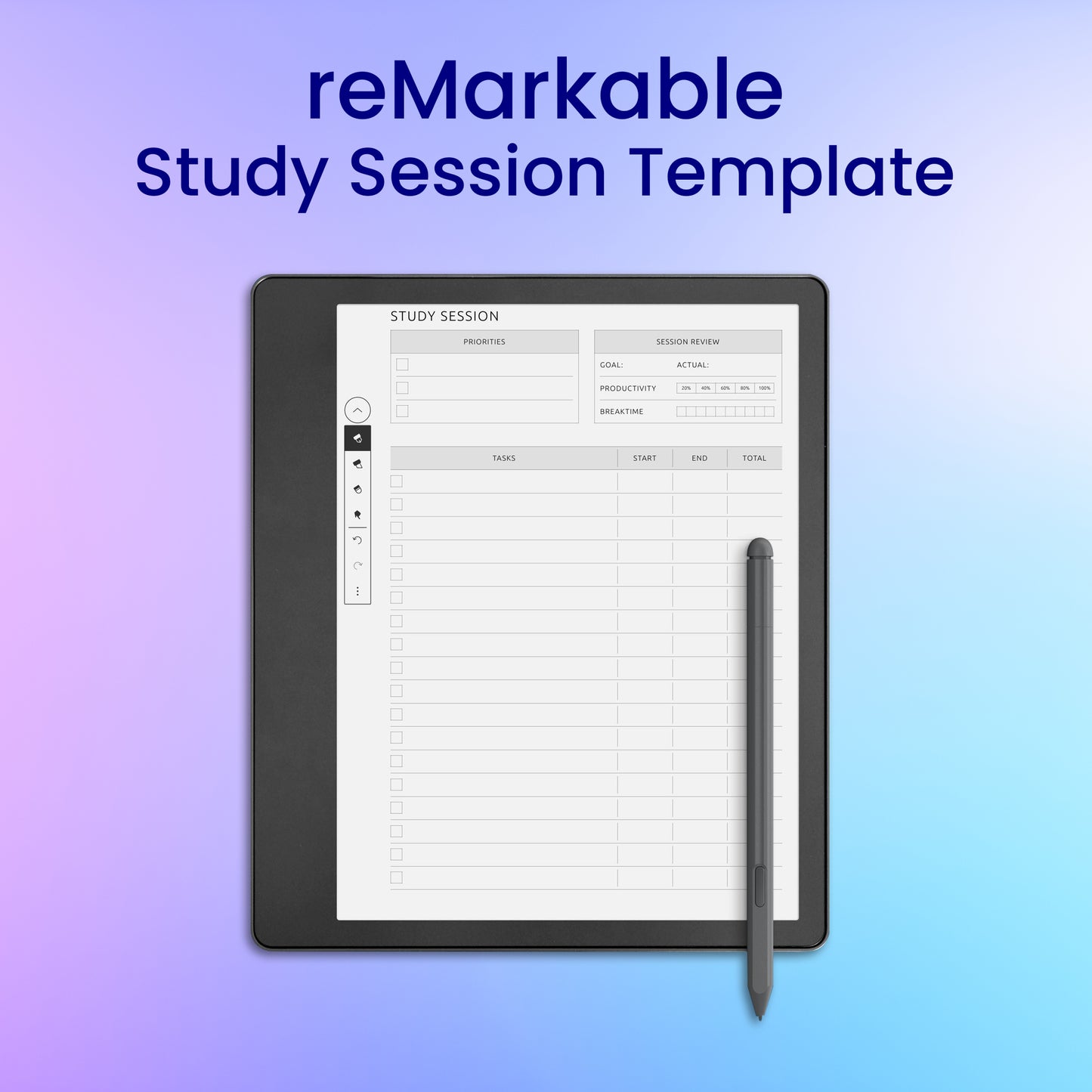 reMarkable 2 Study Session Template Planner Template