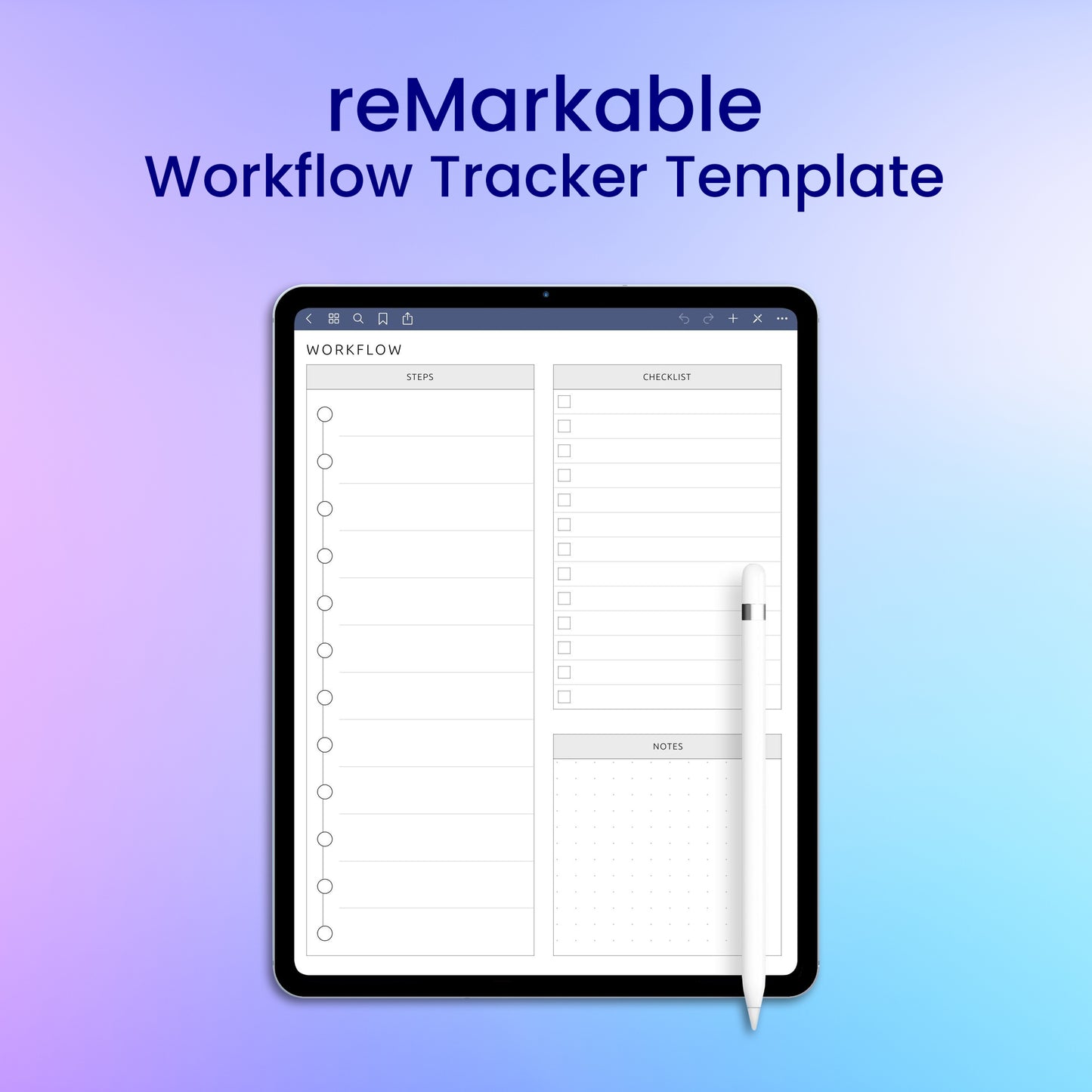 reMarkable 2 Workflow Tracker Template Planner Template