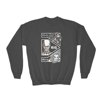 Attack on Titan Youth Anime-Inspired Crewneck Sweatshirt with Graphic Art - CreativeRino