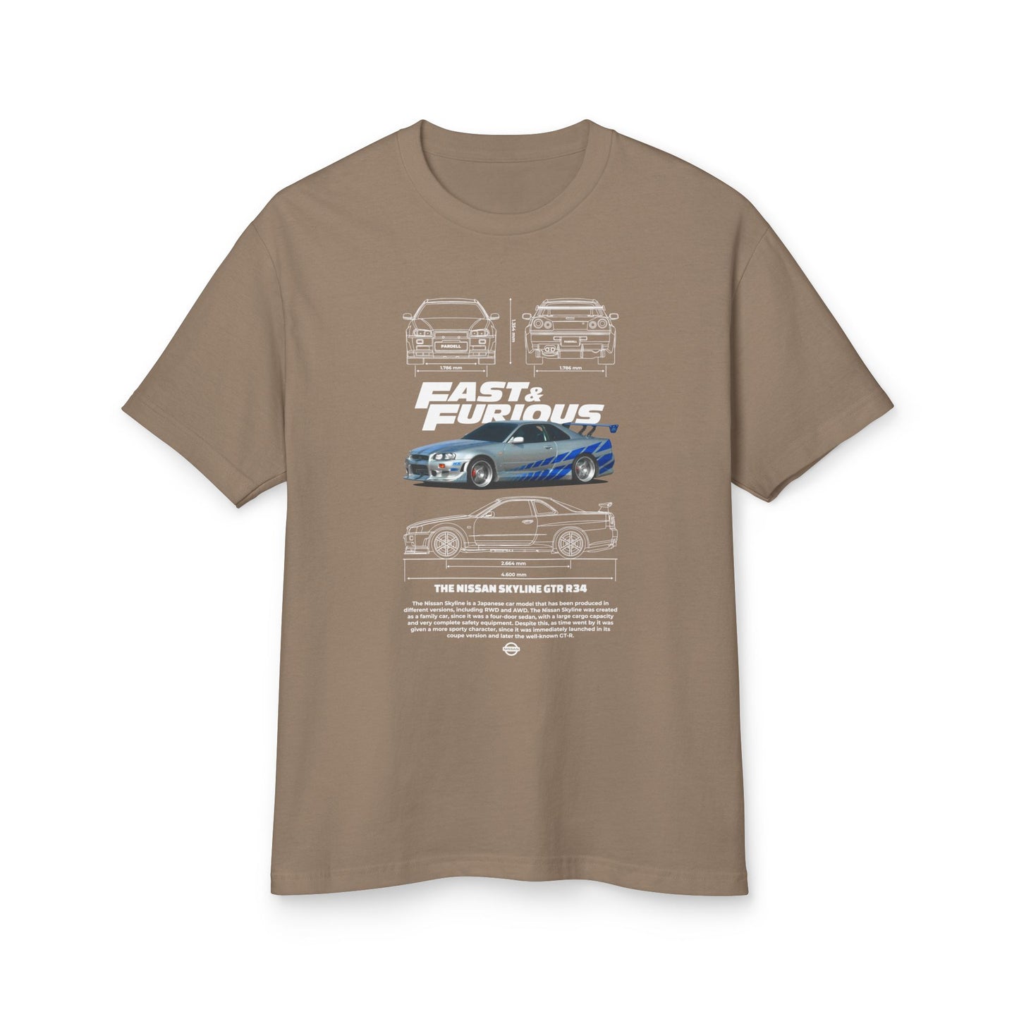 Fast & Furious Heavyweight Cotton Tee - Nissan Skyline GT-R 34 Graphic T-Shirt for Car Enthusiasts - CreativeRino