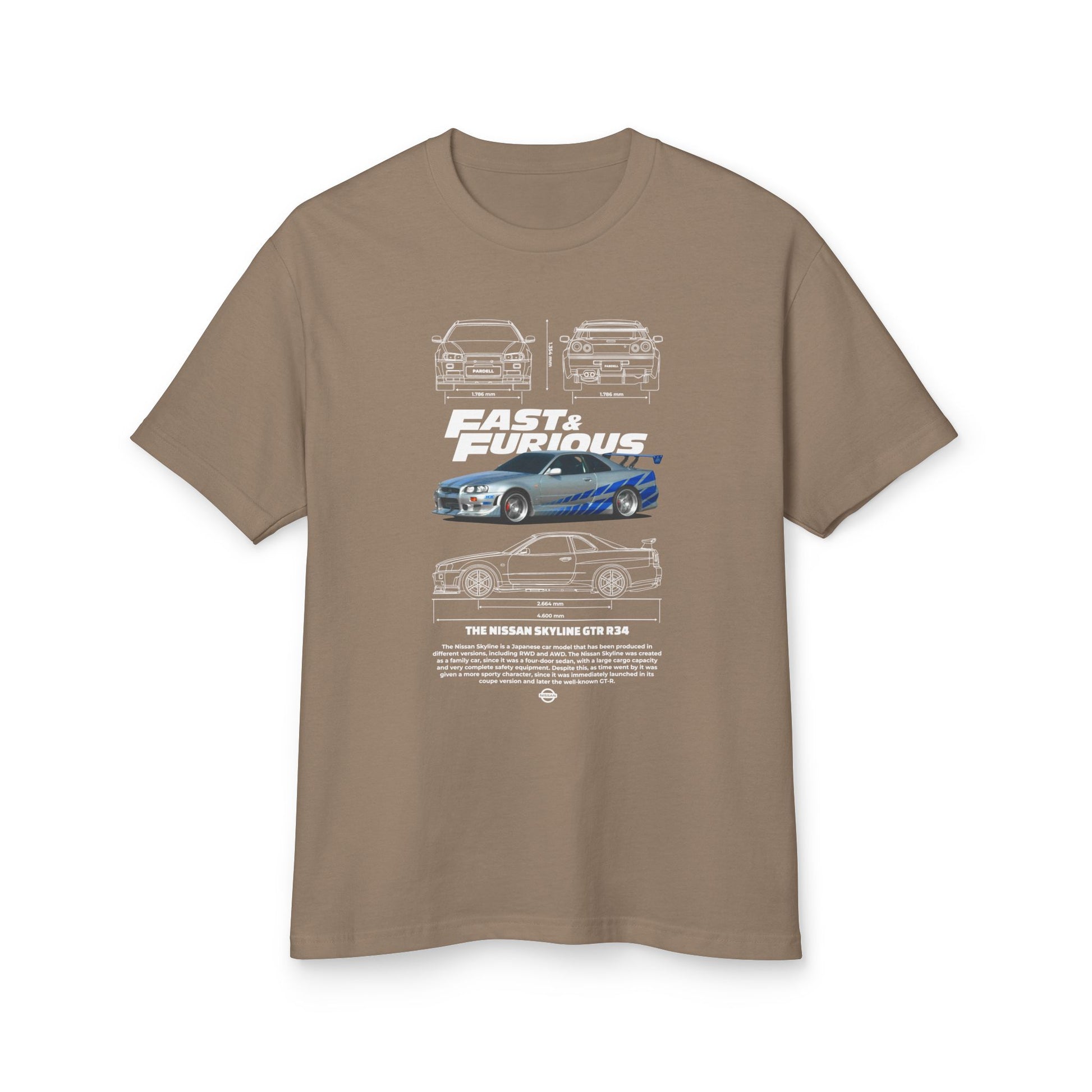 Fast & Furious Heavyweight Cotton Tee - Nissan Skyline GT-R 34 Graphic T-Shirt for Car Enthusiasts - CreativeRino
