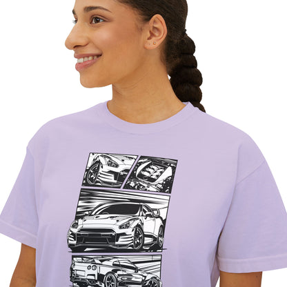 Sleek Cars Women's Boxy Tee - Casual Graphic Shirt for Car Enthusiasts - CreativeRino