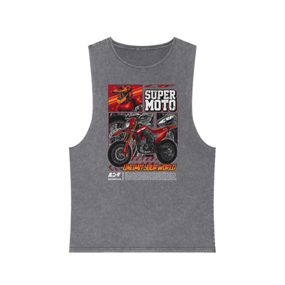 Super Moto Unisex Stonewash Tank Top - Perfect T-shirt for Bikers and Outdoor Adventures - CreativeRino