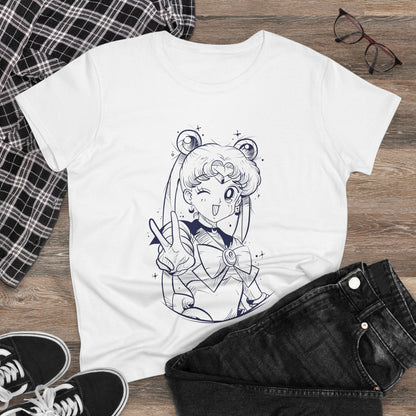 Sailor Moon Women's Midweight Cotton Tee - Cute Cartoon Graphic T-Shirt - CreativeRino