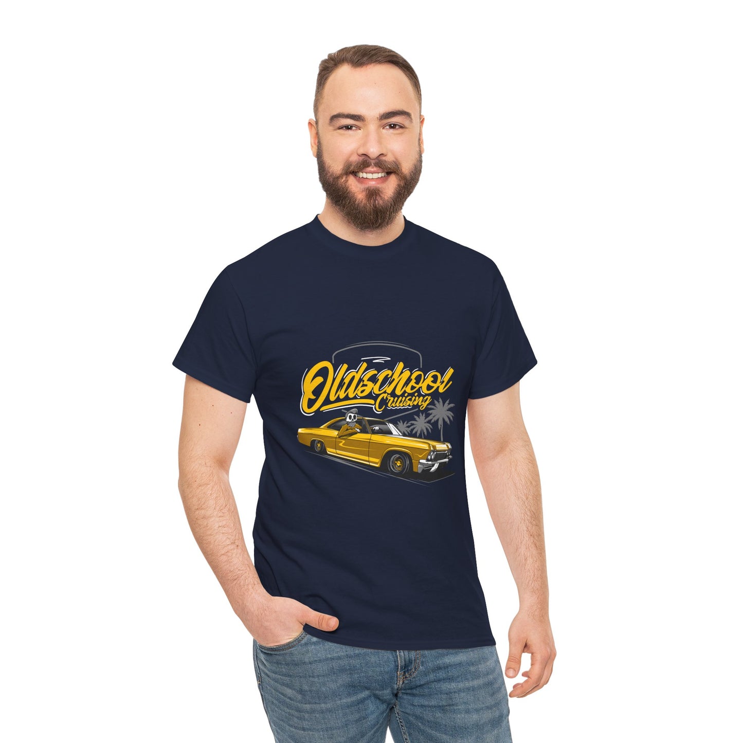 Retro Car Unisex Heavy Cotton Tee - "Oldschool Cruisin'" T-shirt Design - CreativeRino