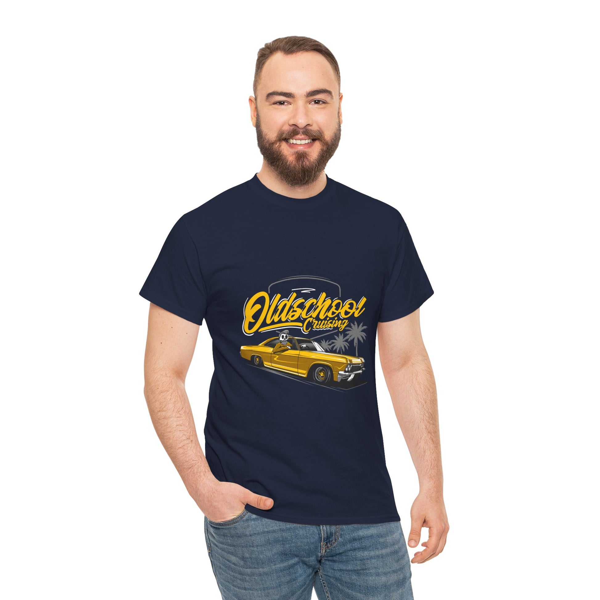 Retro Car Unisex Heavy Cotton Tee - "Oldschool Cruisin'" T-shirt Design - CreativeRino