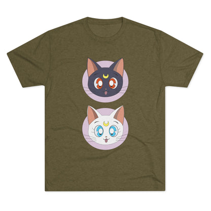 Cute Cat Faces Unisex Tri-Blend Tee Sailor Moon Crew T-shirt - CreativeRino