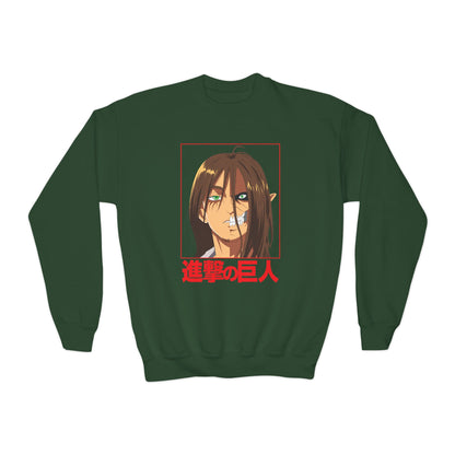Anime-Inspired Youth Crewneck Sweatshirt - Attack on Titan Design - CreativeRino