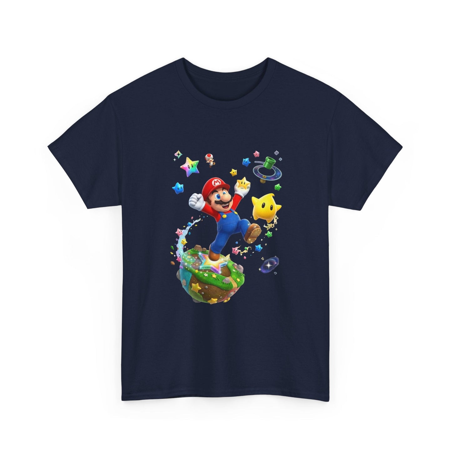 Mario Galaxy Graphic Tee — Mario Jumping with Luma Kids T‑Shirt Printify