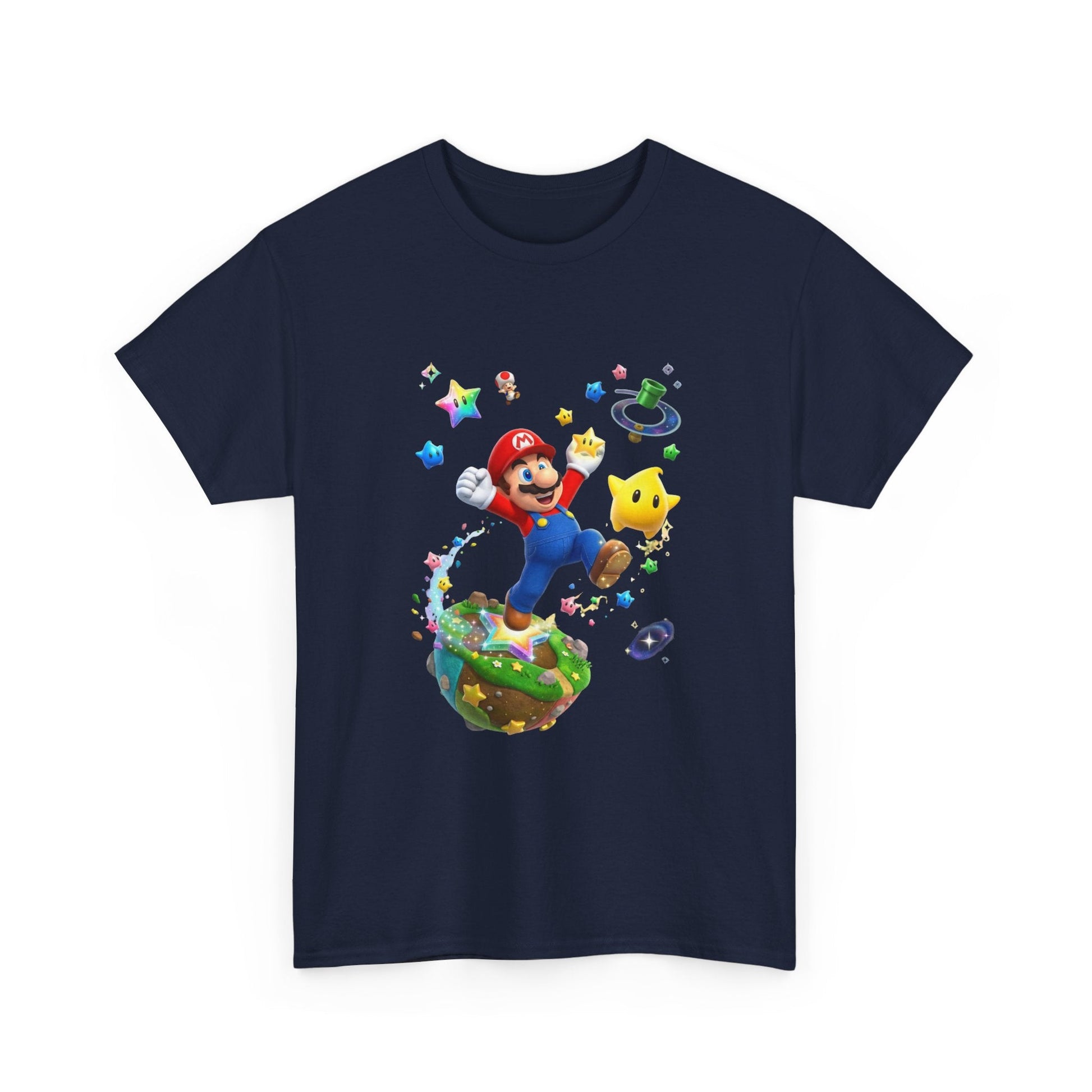Mario Galaxy Graphic Tee — Mario Jumping with Luma Kids T‑Shirt Printify