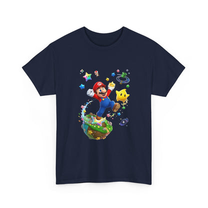 Mario Galaxy Graphic Tee — Mario Jumping with Luma Kids T‑Shirt Printify