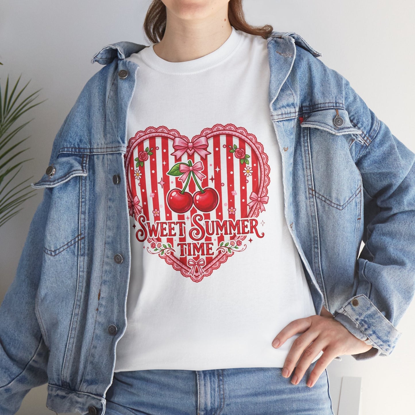 Sweet Summer Time Cherry Heart T-Shirt Printify