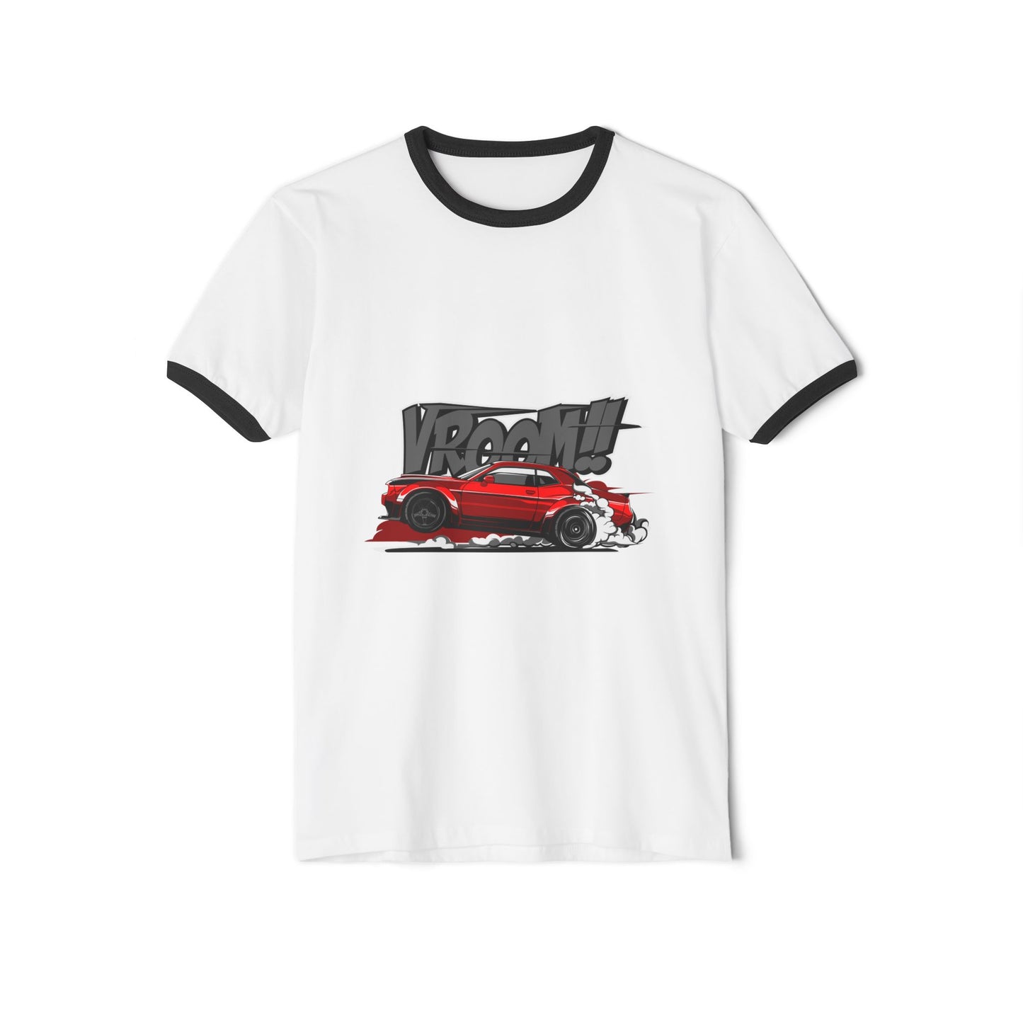 Vroom! Unisex Cotton Ringer T-Shirt for Car Enthusiasts - CreativeRino