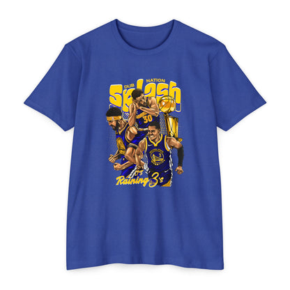 Golden State Warriors Unisex CVC Jersey T-shirt - It's Raining 3's - Basketball Design - CreativeRino