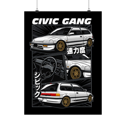 Civic Gang Matte Vertical Poster - Car Enthusiast Wall Art - CreativeRino