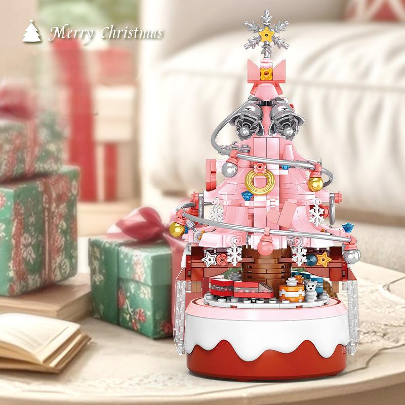 DIY Crystal Christmas Tree Music Box | Rotating LED Building Blocks Toy & Ornament Gift eprolo