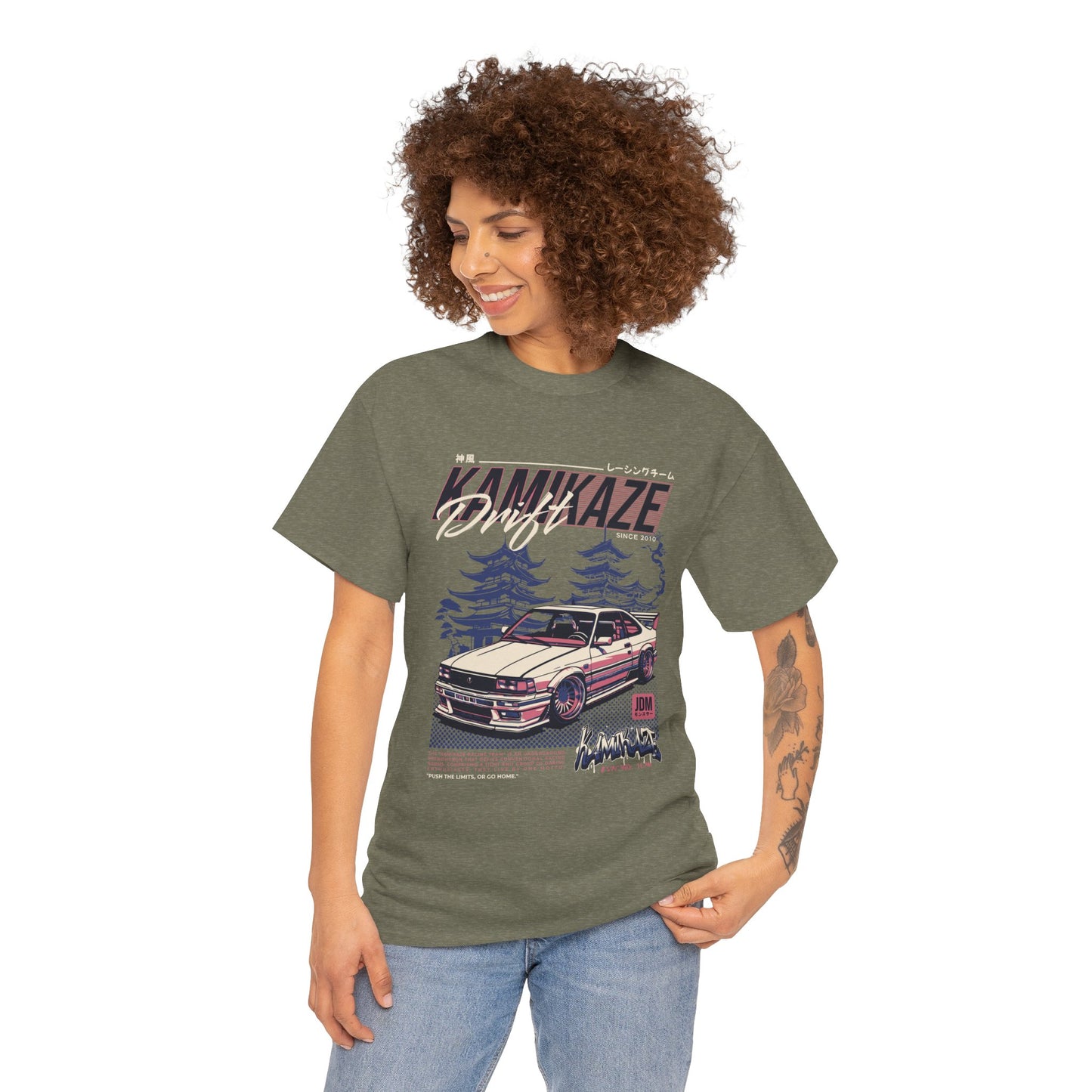 Retro Drift Car Tee - Unisex Heavy Cotton T-Shirt - CreativeRino