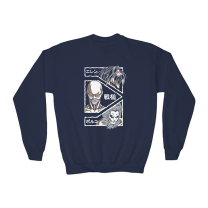 Attack on Titan Youth Anime-Inspired Crewneck Sweatshirt with Graphic Art - CreativeRino