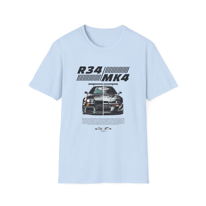 Retro R34 MK4 Car T-Shirt - Unisex Softstyle Tee for Car Enthusiasts - CreativeRino