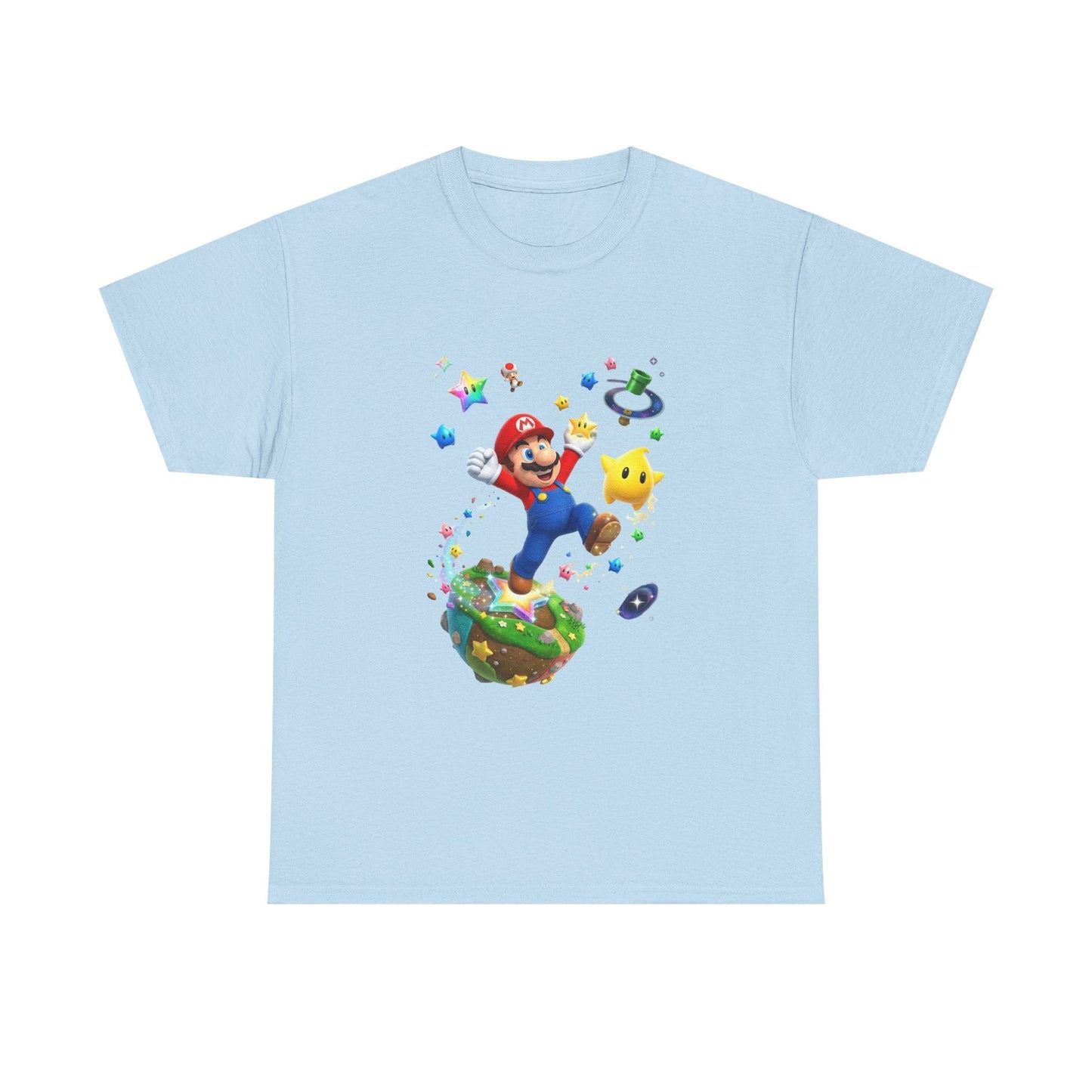 Mario Galaxy Graphic Tee — Mario Jumping with Luma Kids T‑Shirt Printify