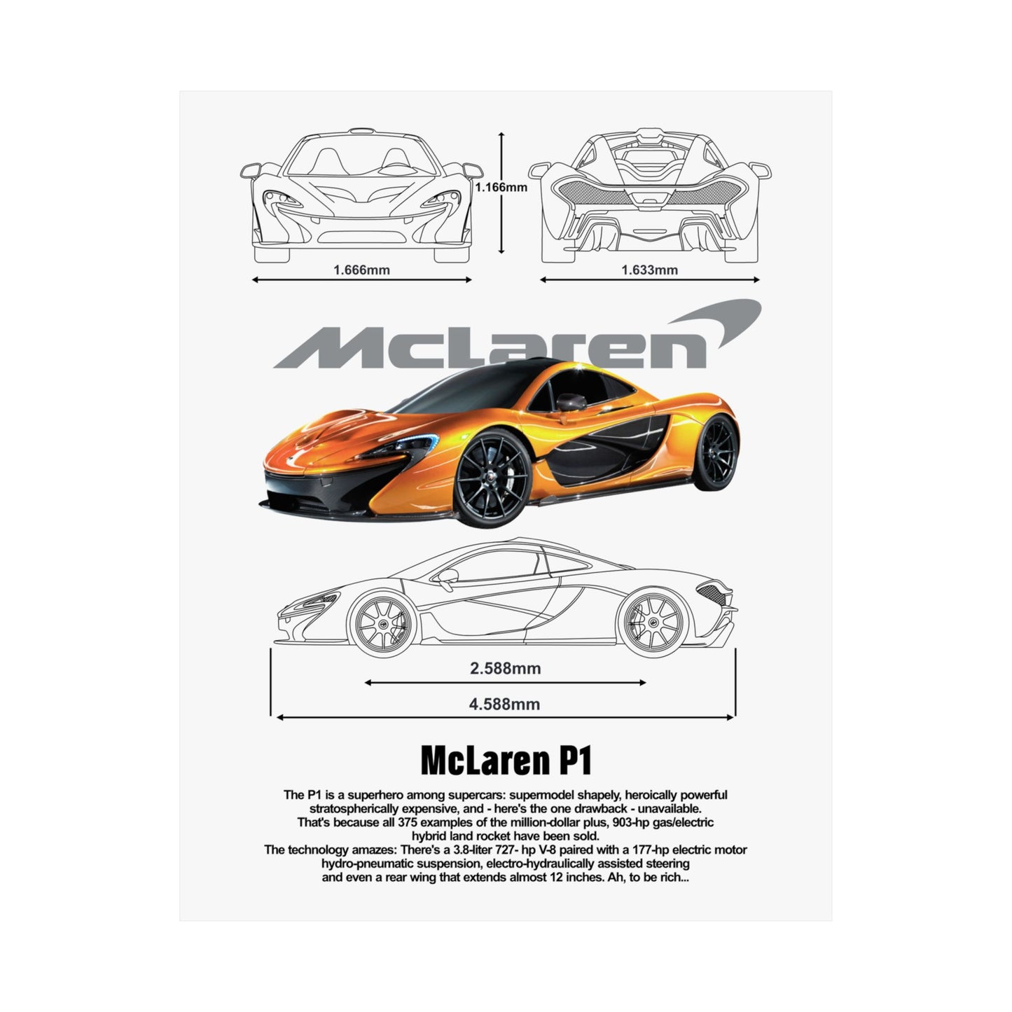 McLaren P1 Matte Vertical Poster - Sporty Car Wall Art for Auto Enthusiasts - CreativeRino
