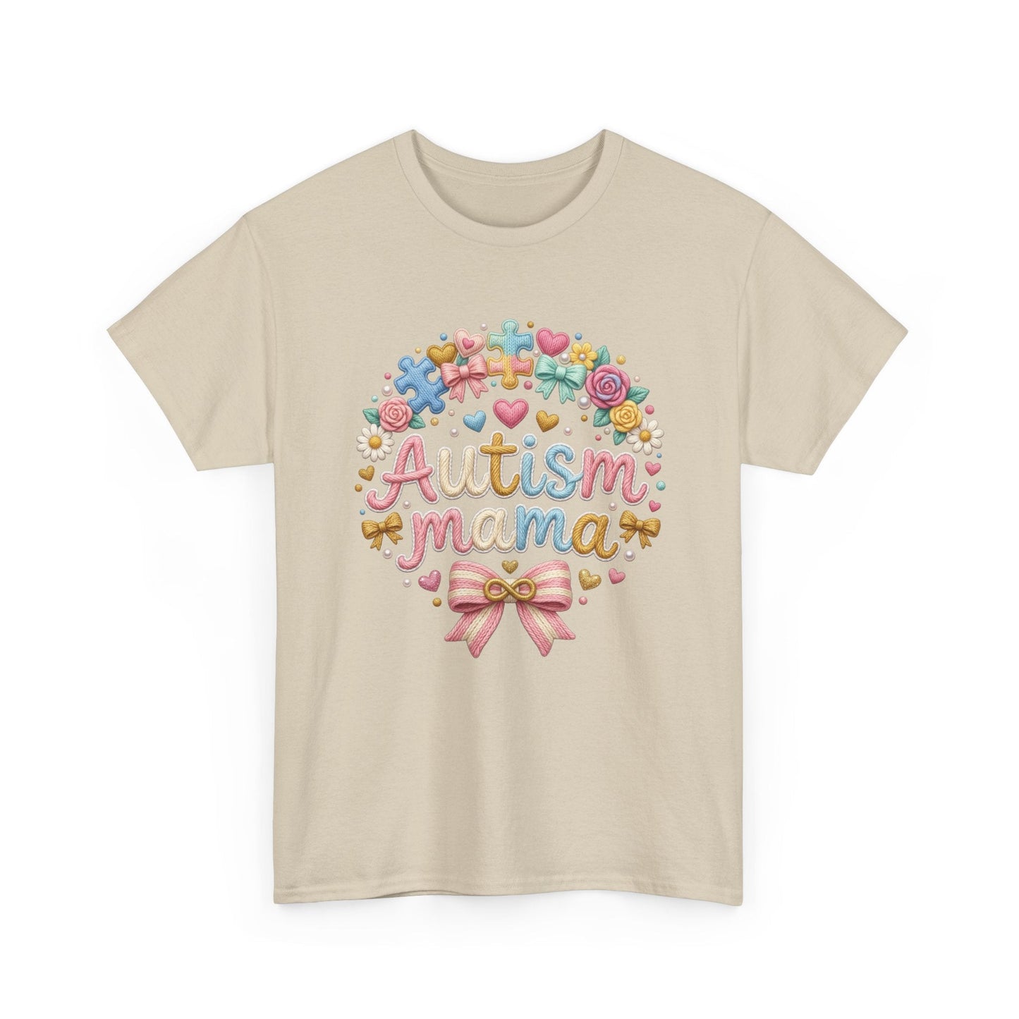 Autism Mama T-Shirt — Cute Pastel Puzzle Heart Design Printify