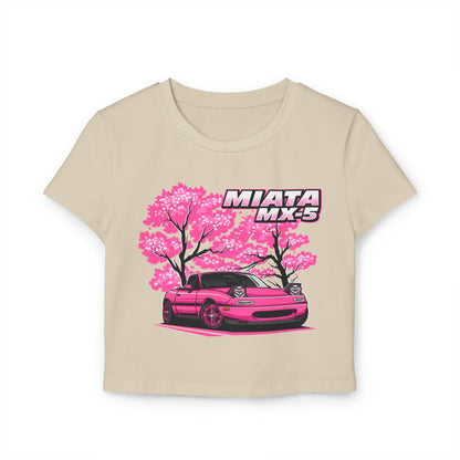 Women's Miata MX-5 Baby Tee | Pink Cherry Blossom Design | Car Enthusiast Shirt - CreativeRino