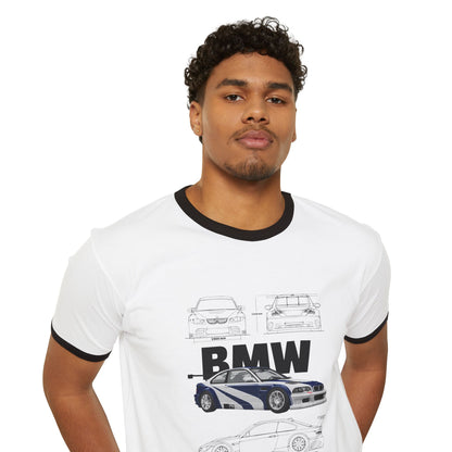 BMW M3 GTR Classic Car Unisex Ringer T-Shirt - Retro Automotive Design - CreativeRino