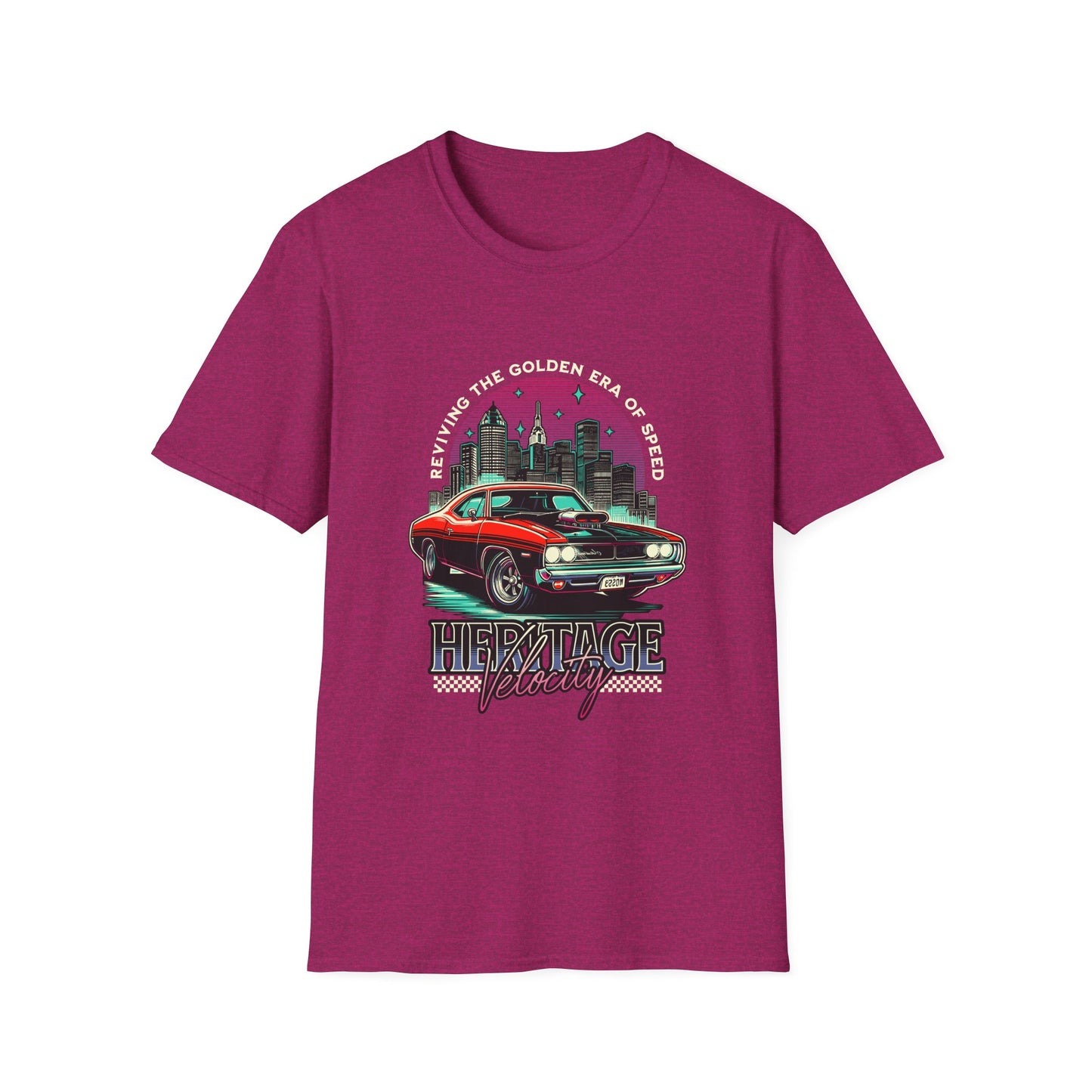 Heritage Velocity Unisex Softstyle T-Shirt - Retro Car Design for Classic Car Lovers - CreativeRino