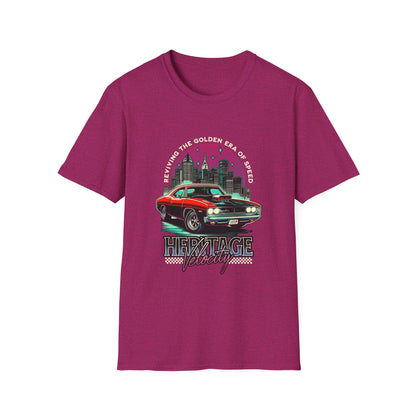 Heritage Velocity Unisex Softstyle T-Shirt - Retro Car Design for Classic Car Lovers - CreativeRino