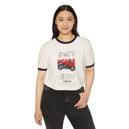 Honda CBR Unisex Cotton Ringer T-Shirt - Perfect for Motorcycle Enthusiasts - CreativeRino