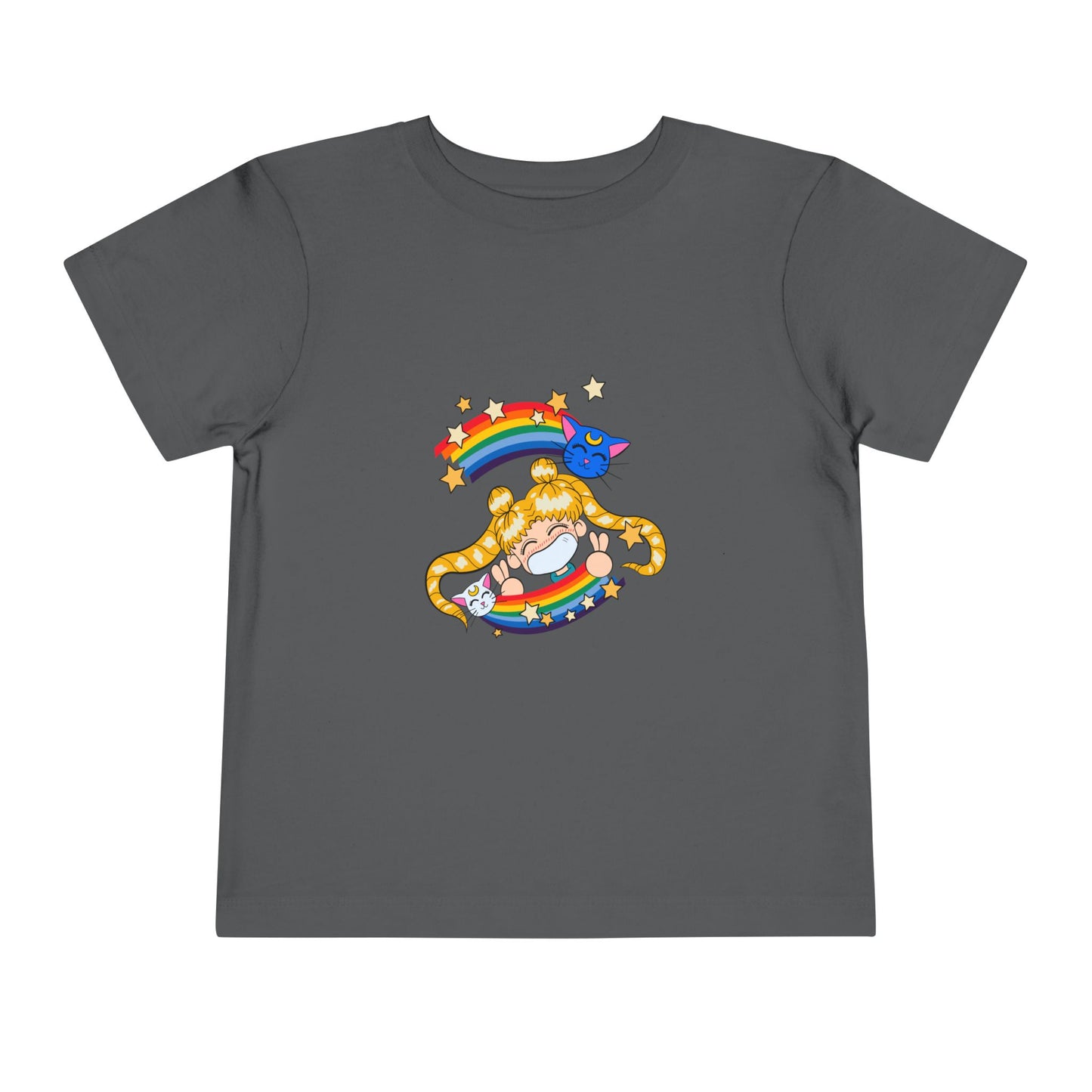 Magical Anime Rainbow Toddler Tee - Sailor Moon Fun Short Sleeve T-shirt for Young Fans - CreativeRino