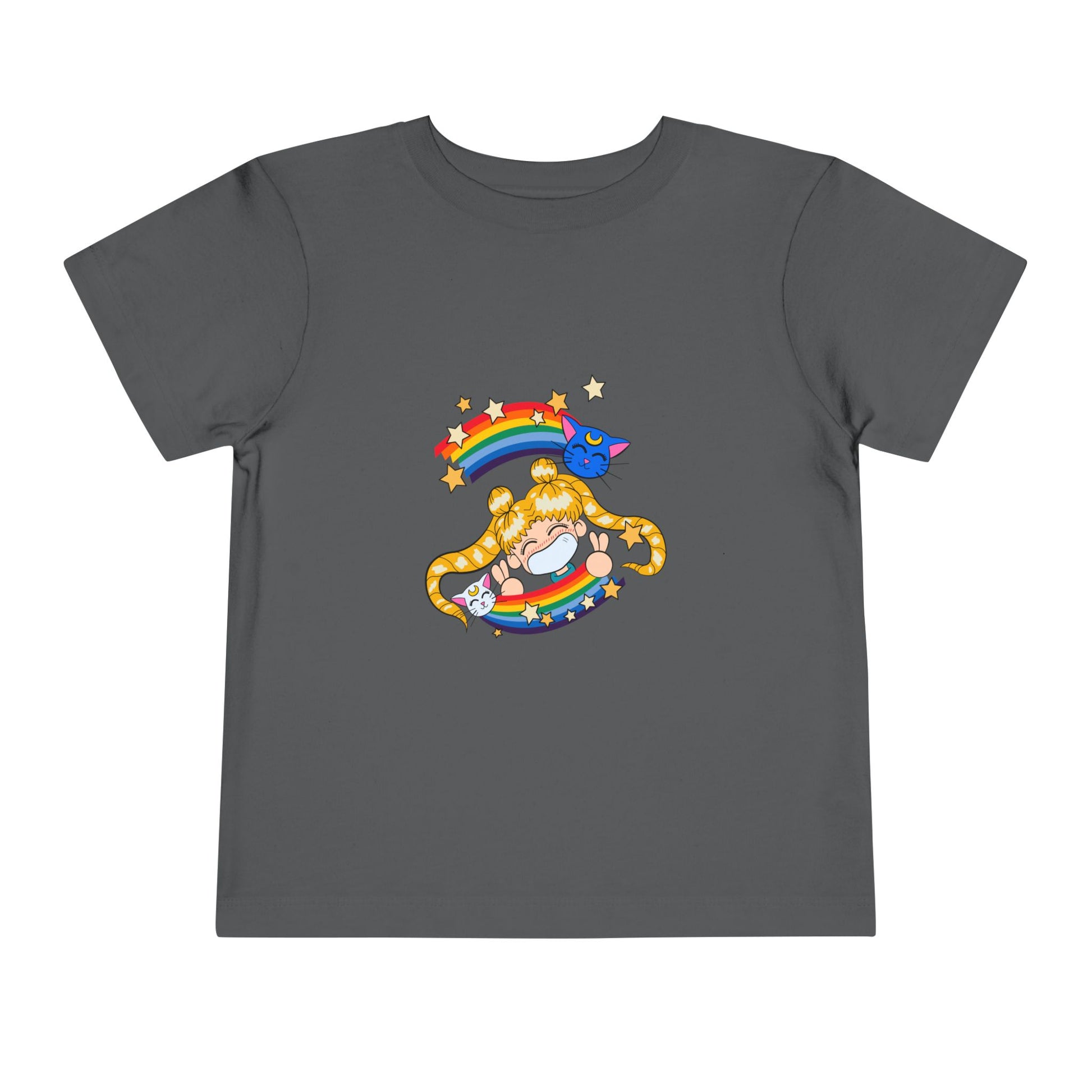 Magical Anime Rainbow Toddler Tee - Sailor Moon Fun Short Sleeve T-shirt for Young Fans - CreativeRino