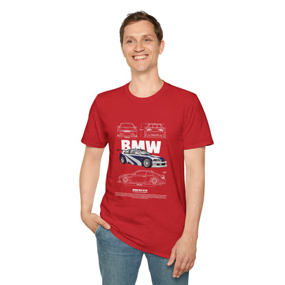 BMW M3 GTR Graphic Unisex Softstyle T-Shirt - Racing Car Design - CreativeRino