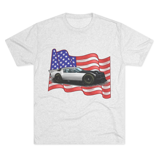 American Flag Car Unisex Tri-Blend Crew Tee - CreativeRino