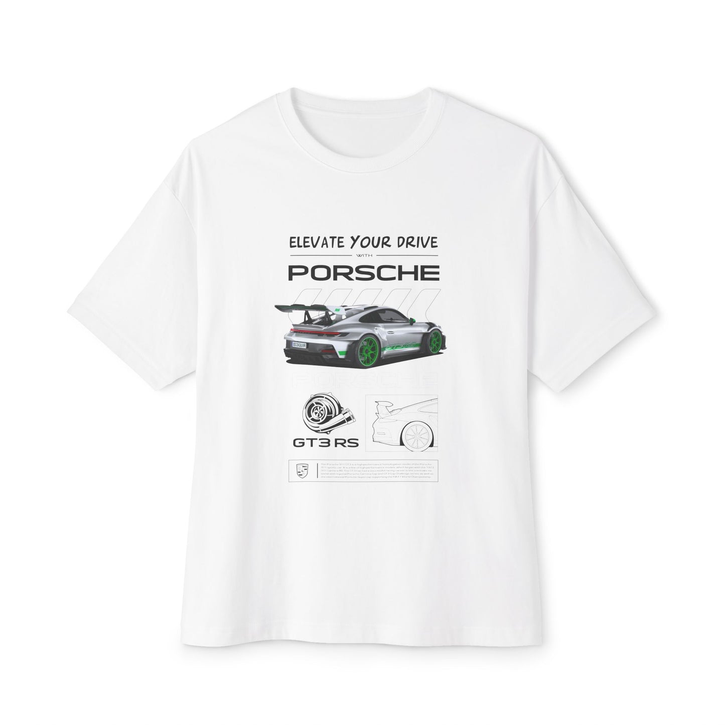 Elevate Your Drive Unisex Oversized Boxy Tee - Porsche GT3RS Graphic T-Shirt - CreativeRino