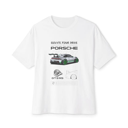 Elevate Your Drive Unisex Oversized Boxy Tee - Porsche GT3RS Graphic T-Shirt - CreativeRino