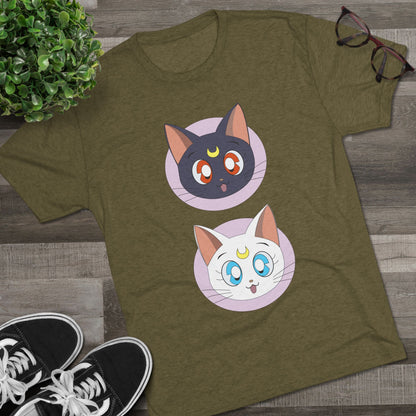 Cute Cat Faces Unisex Tri-Blend Tee Sailor Moon Crew T-shirt - CreativeRino