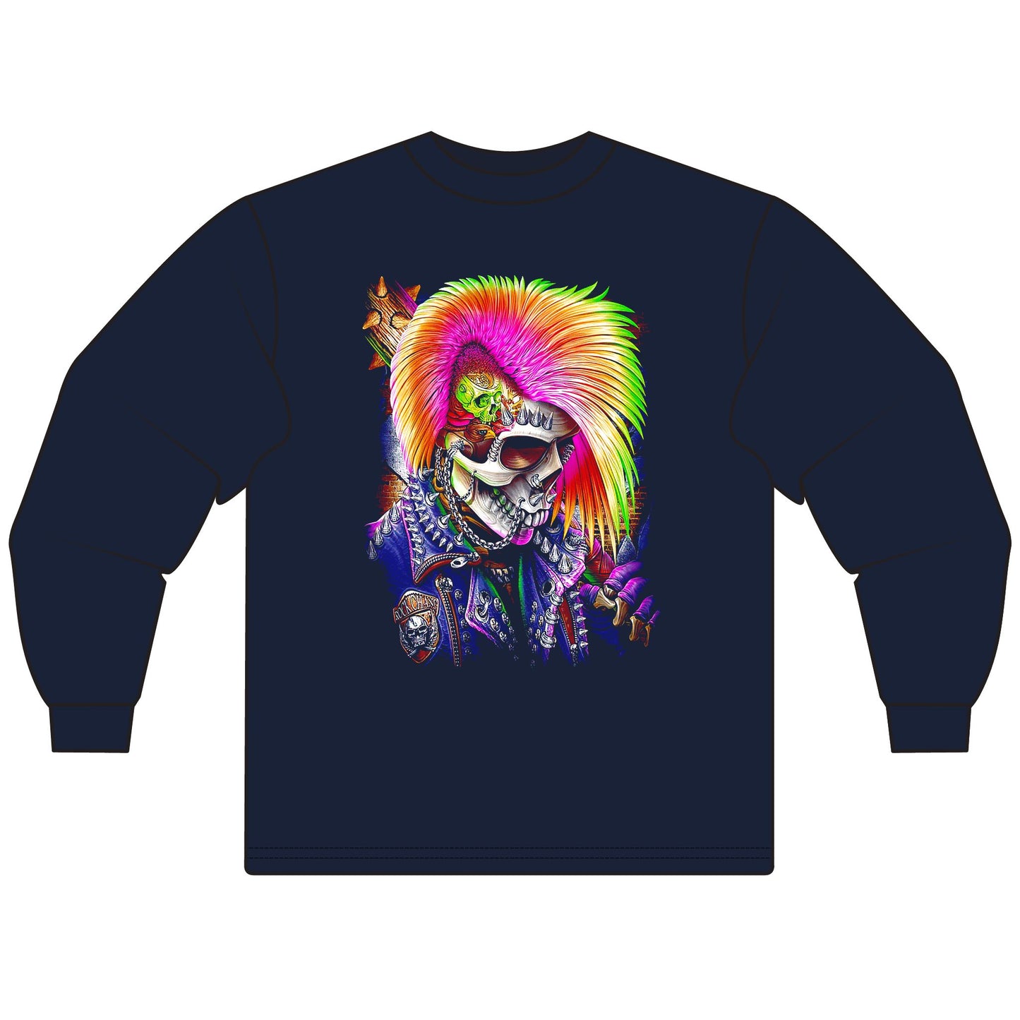 Psychedelic Skull Long Sleeve T-Shirt for Rock & Metal Fans - CreativeRino