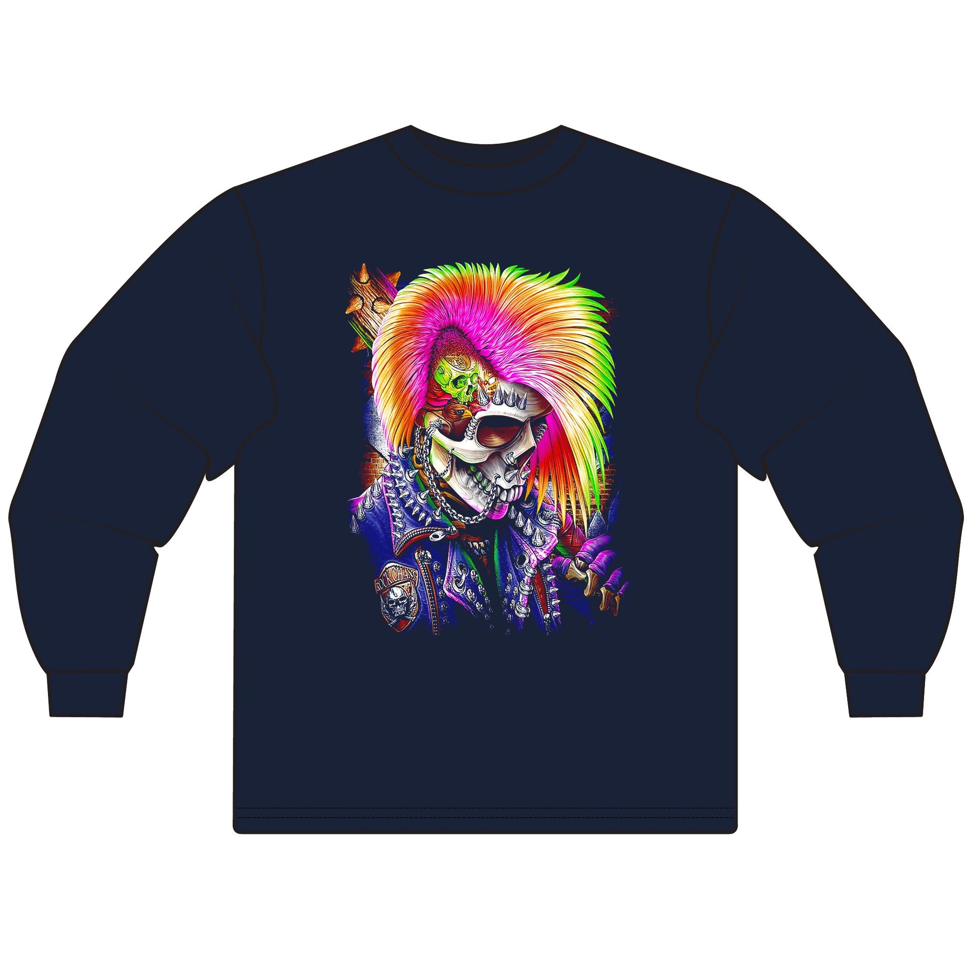 Psychedelic Skull Long Sleeve T-Shirt for Rock & Metal Fans - CreativeRino