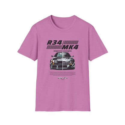 Retro R34 MK4 Car T-Shirt - Unisex Softstyle Tee for Car Enthusiasts - CreativeRino