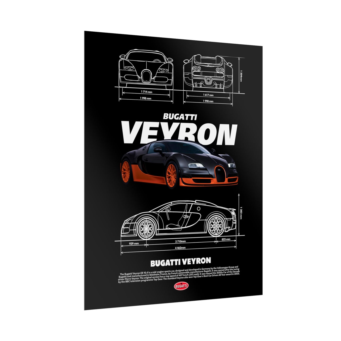 Bugatti Veyron Rolled Poster - Car Enthusiast Wall Art for Home Decor - CreativeRino