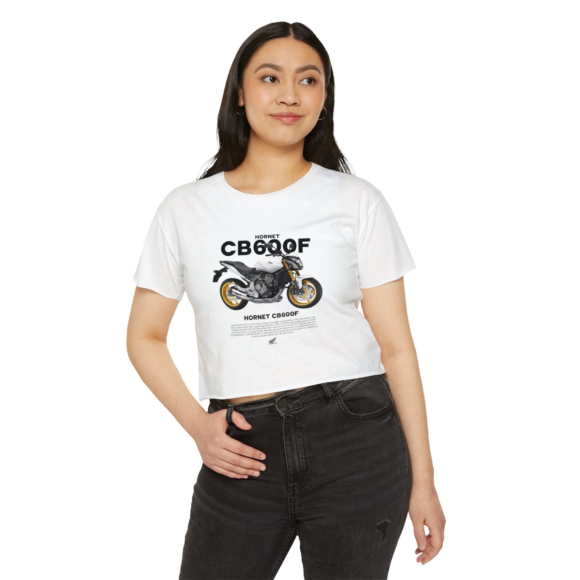 Honda CB600F Women Crop Top with Motorcycle Design - Perfect T-shirt for Bikers and Festival Goers - CreativeRino