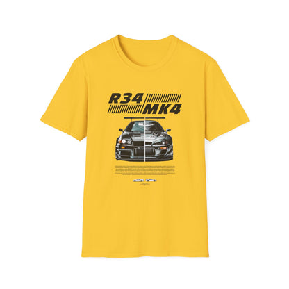 Retro R34 MK4 Car T-Shirt - Unisex Softstyle Tee for Car Enthusiasts - CreativeRino