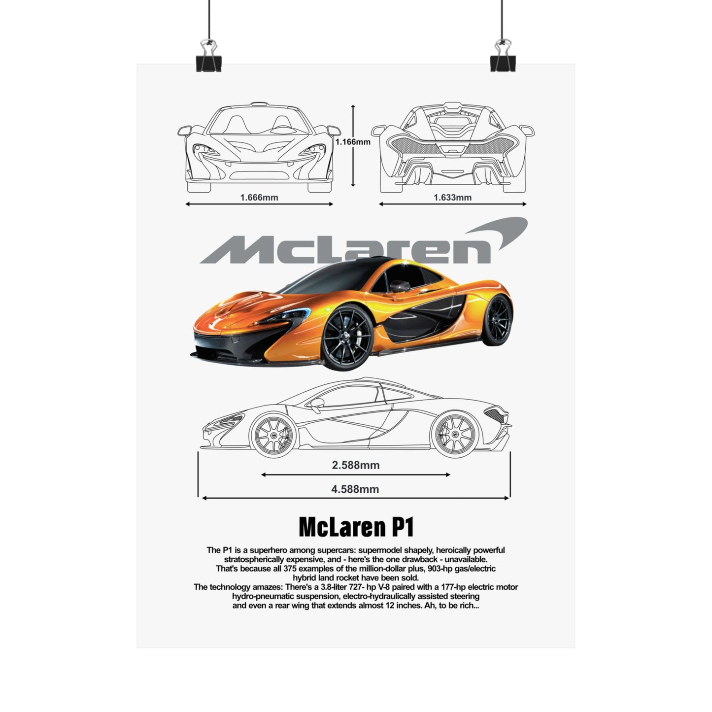 McLaren P1 Matte Vertical Poster - Sporty Car Wall Art for Auto Enthusiasts - CreativeRino