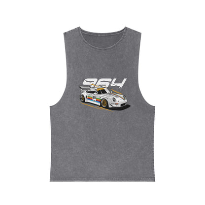 Porsche 964 Unisex Stonewash Tank Top with Vintage Race Car Design - CreativeRino