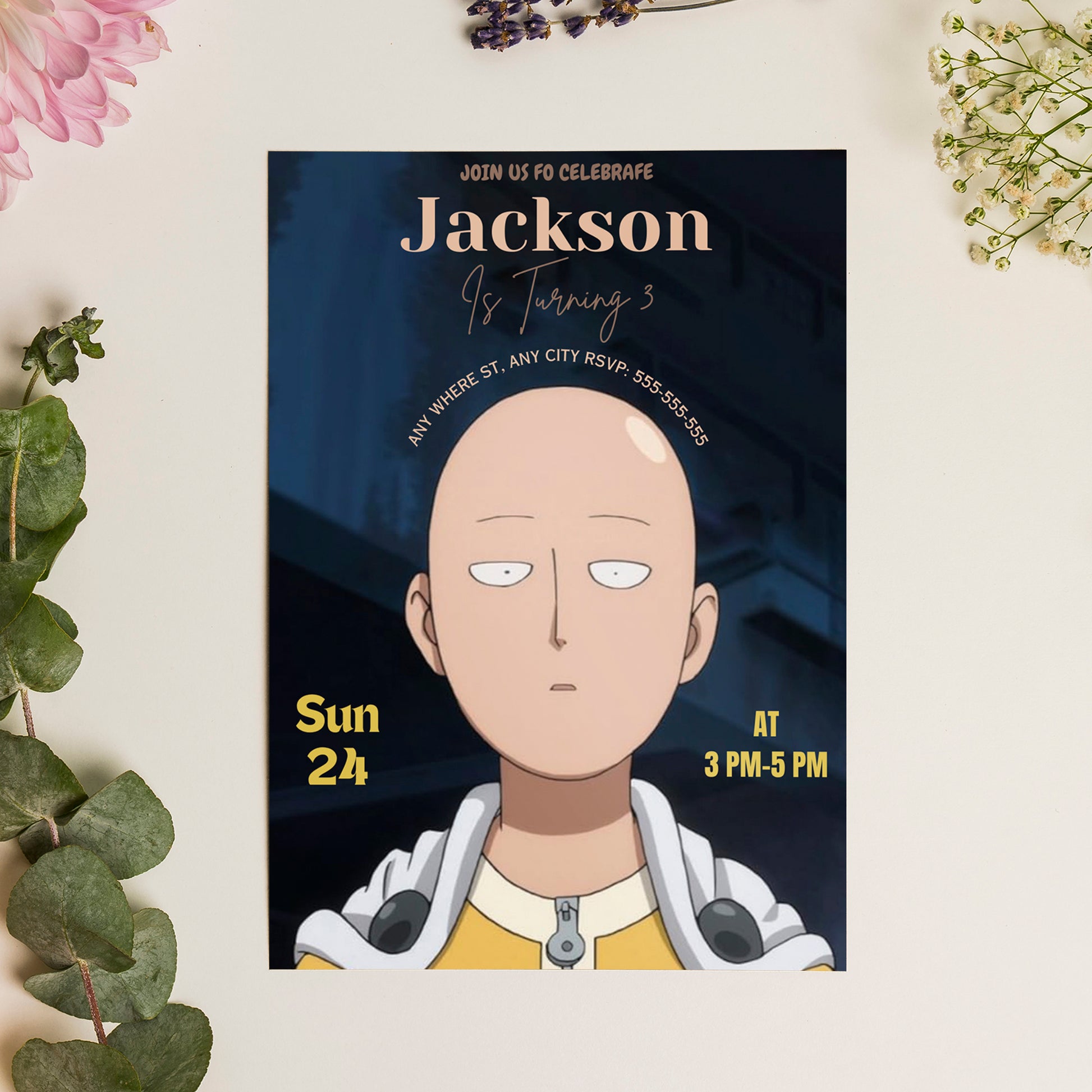 One Punch Man Birthday Invitation Template - CreativeRino