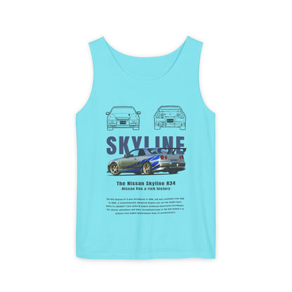 Nissan Skyline Garment-Dyed Tank Top - Vintage Car Enthusiast T-shirt - CreativeRino
